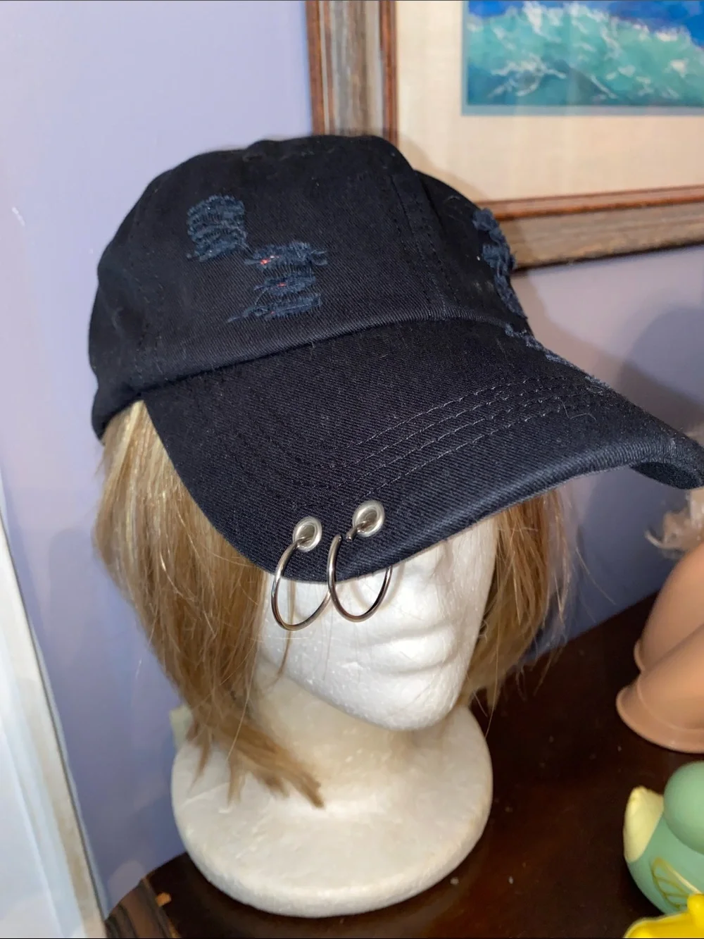 Baseball style distressed black hat never used